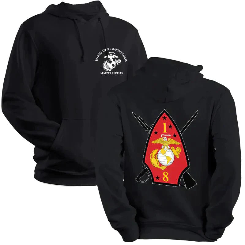 1st Bn 8th Marines Unit Hoodie-USMC Unit Hoodie USMC Gifts