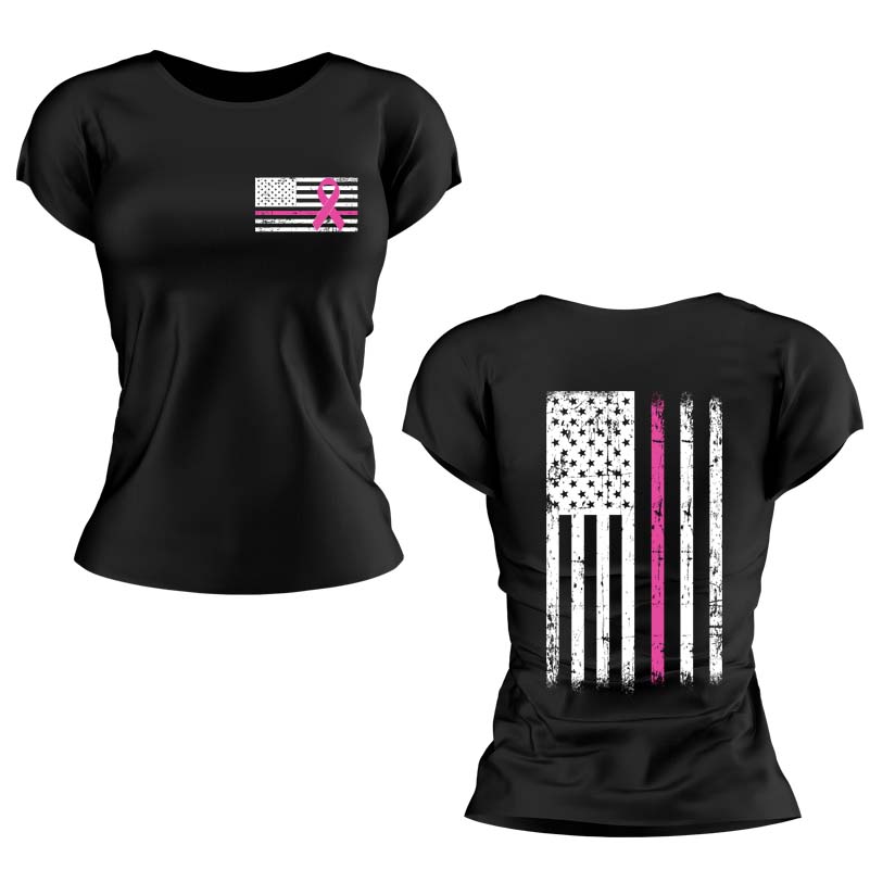 Ladies' American Flag Cancer Awareness Shirt for Women Support Cancer Research