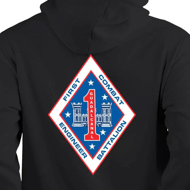 1ST Combat Engineer Battalion Unit Logo Black Sweatshirt, 1st CEB Unit Logo Black Hoodie