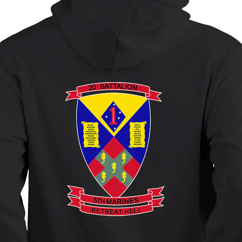 2nd Bn 5th Marines USMC Unit hoodie, 2dBn 5th Marines logo sweatshirt, USMC gift ideas, Marine Corp gifts women or men, USMC unit logo gear, USMC unit logo sweatshirts