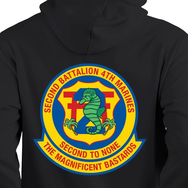 2nd Bn 4th Marines USMC Unit hoodie, 2dBn 4th Marines logo sweatshirt, USMC gift ideas, Marine Corp gifts women or men, USMC unit logo gear, USMC unit logo sweatshirts