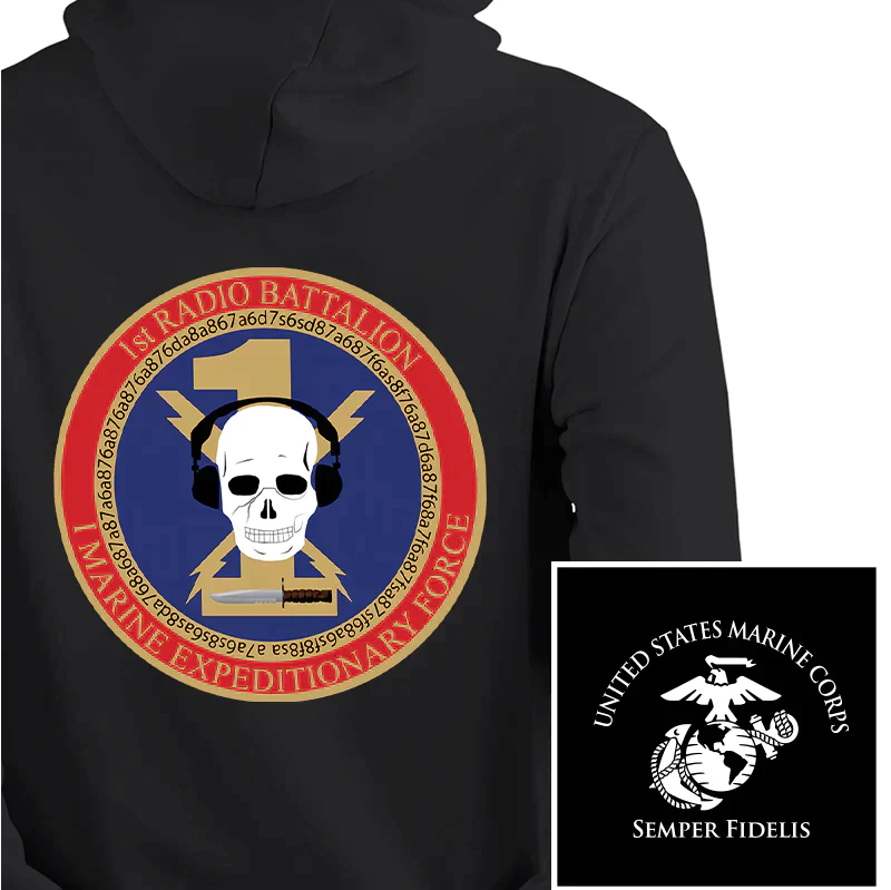 1st Radio Battalion Unit Hoodie, 1st Radio Battalion I Mef USMC Unit Hoodie, USMC Unit Hoodie, 1st Radio Battalion USMC