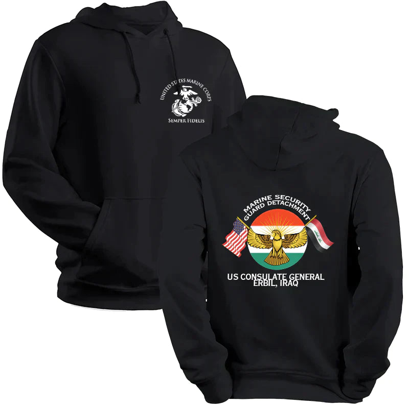 Marine Security Guard Detachment Erbil Iraq USMC hoodie, MSG DET Erbil Iraq USMC Logo sweatshirt, USMC gift ideas, Marine Corp gifts women or men, USMC unit logo gear, USMC unit logo sweatshirts