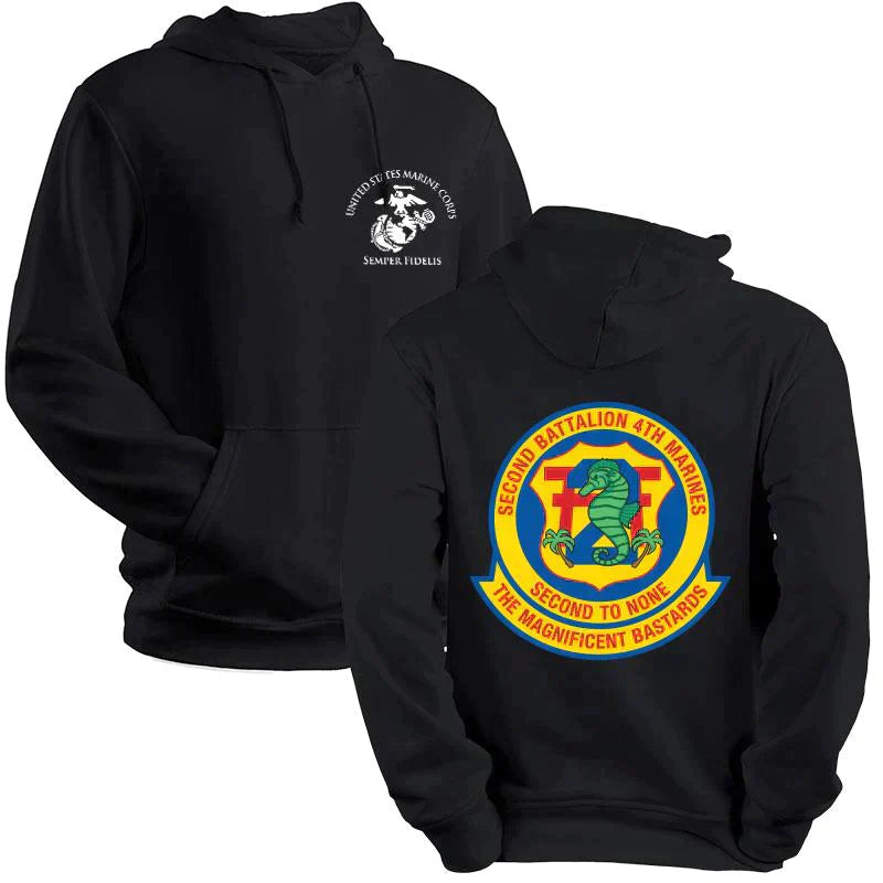 2nd Bn 4th Marines USMC Unit hoodie, 2dBn 4th Marines logo sweatshirt, USMC gift ideas, Marine Corp gifts women or men, USMC unit logo gear, USMC unit logo sweatshirts