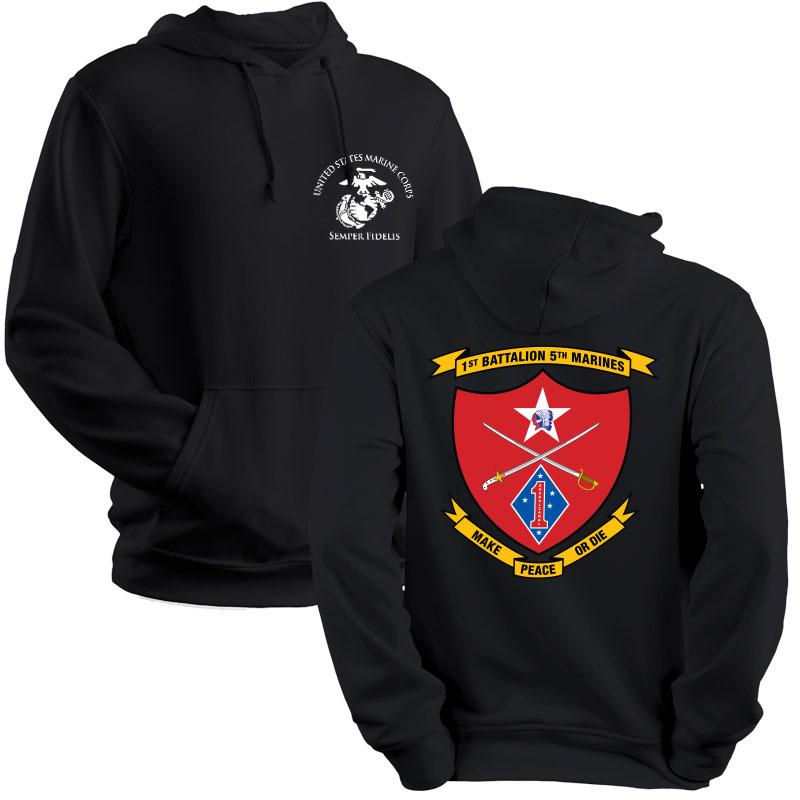 1st Bn, 5th Marines USMC Unit hoodie, 1st Bn, 5th Marines logo sweatshirt, USMC gift ideas for men, Marine Corp gifts men or women