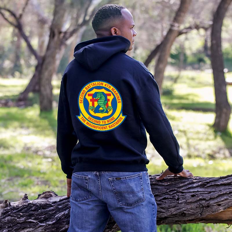 2nd Bn 4th Marines USMC Unit hoodie, 2dBn 4th Marines logo sweatshirt, USMC gift ideas, Marine Corp gifts women or men, USMC unit logo gear, USMC unit logo sweatshirts