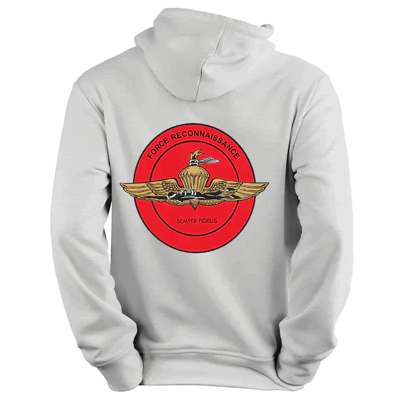 Force Recon Unit Logo Heather Grey Sweatshirt, Force Reconnaissance Unit Logo Heather Grey Hoodie