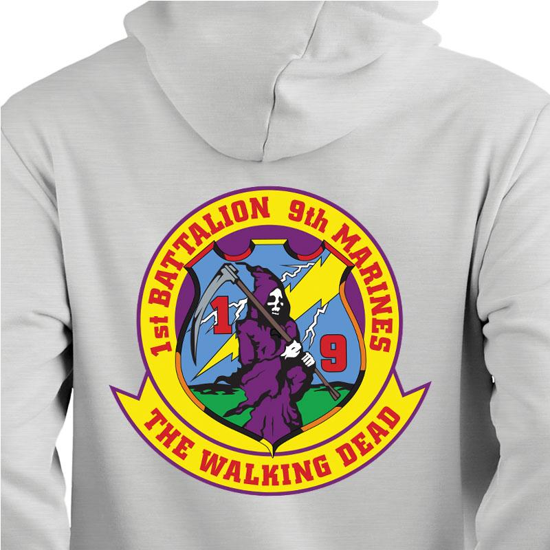 1st Battalion 9th Marines Unit Logo Heather Grey Sweatshirt, 1st Battalion 9th Marines Unit Logo Heather Grey Hoodie