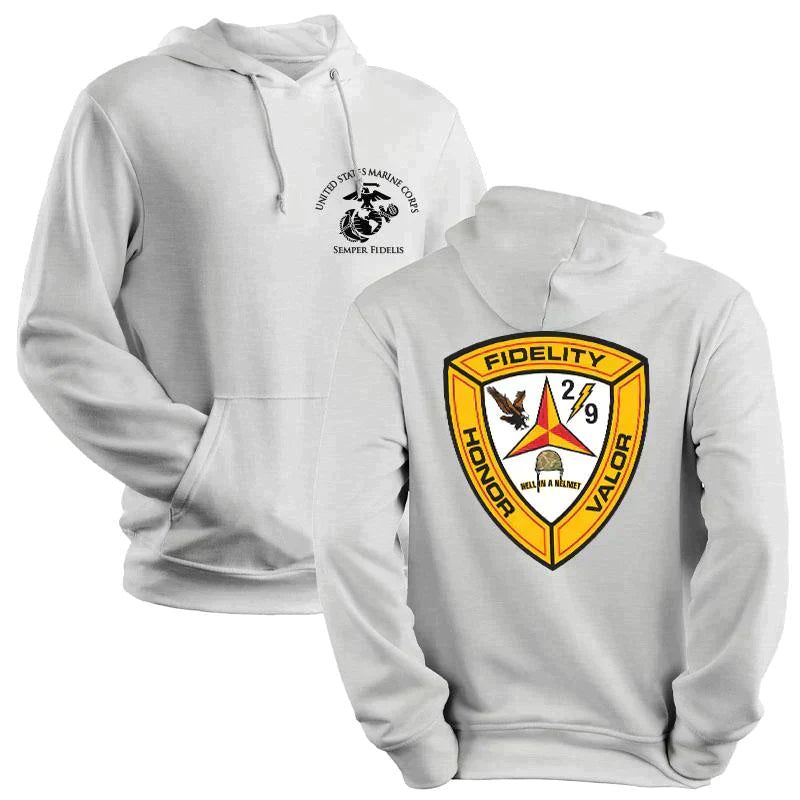 2nd Bn 9th Marines USMC Unit hoodie, 2dBn 9th Marines logo sweatshirt, USMC gift ideas, Marine Corp gifts women or men, USMC unit logo gear, USMC unit logo sweatshirts
