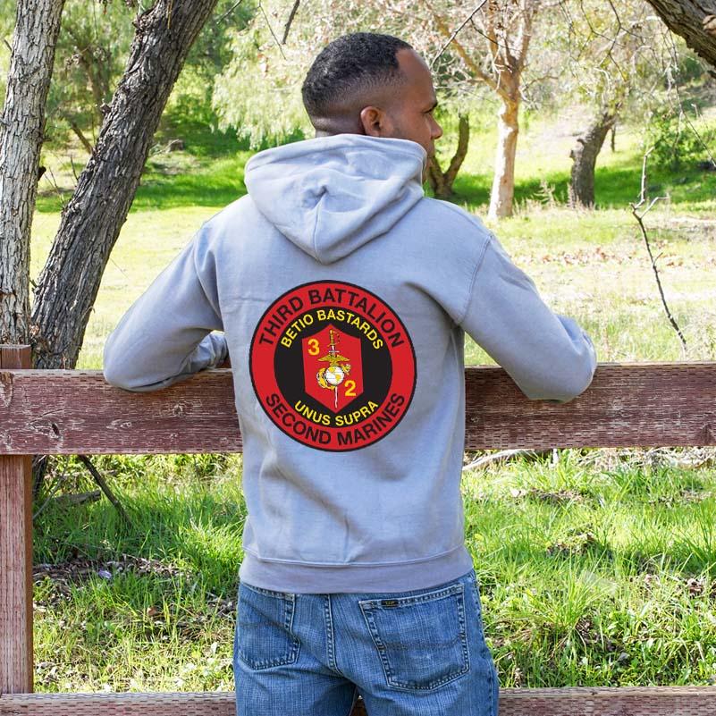 3d Bn 2d Marines USMC Unit hoodie, 3d Bn 2d Marines logo sweatshirt, USMC gift ideas for men, Marine Corp gifts men or women 3rd Bn 2nd Marines gray