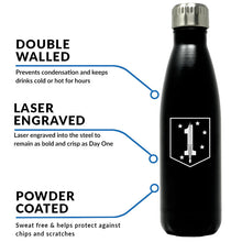 Load image into Gallery viewer, 1st MSOB logo water bottle, 1st Marine Special Operations Battalion hydroflask, 1st MSOB USMC, Marine Corp gift ideas, USMC Gifts for women flask, big USMC water bottle, 17 ounce Marine Corp water bottle 
