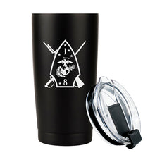 Load image into Gallery viewer, 1st Battalion 8th Marines (1/8) USMC Unit logo tumbler, First Battalion Eighth Marines coffee cup, First Battalion Eighth Marines USMC, Marine Corp gift ideas, USMC Gifts for women 20 Oz Tumbler
