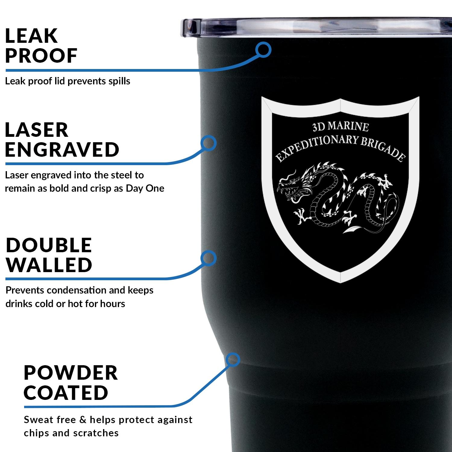 3D Marine Expeditionary Brigade USMC Stainless Steel Marine Corps Tumbler