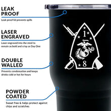 Load image into Gallery viewer, 1st Battalion 8th Marines (1/8) USMC Unit logo tumbler, First Battalion Eighth Marines coffee cup, First Battalion Eighth Marines USMC, Marine Corp gift ideas, USMC Gifts for women 30 Oz Tumbler
