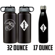 Load image into Gallery viewer, 1st Marine Division USMC Unit logo water bottle, First Marine Division Unit Logo hydroflask, 1st MARDIV USMC Unit, Marine Corps gift ideas, USMC Gifts for women Water bottle
