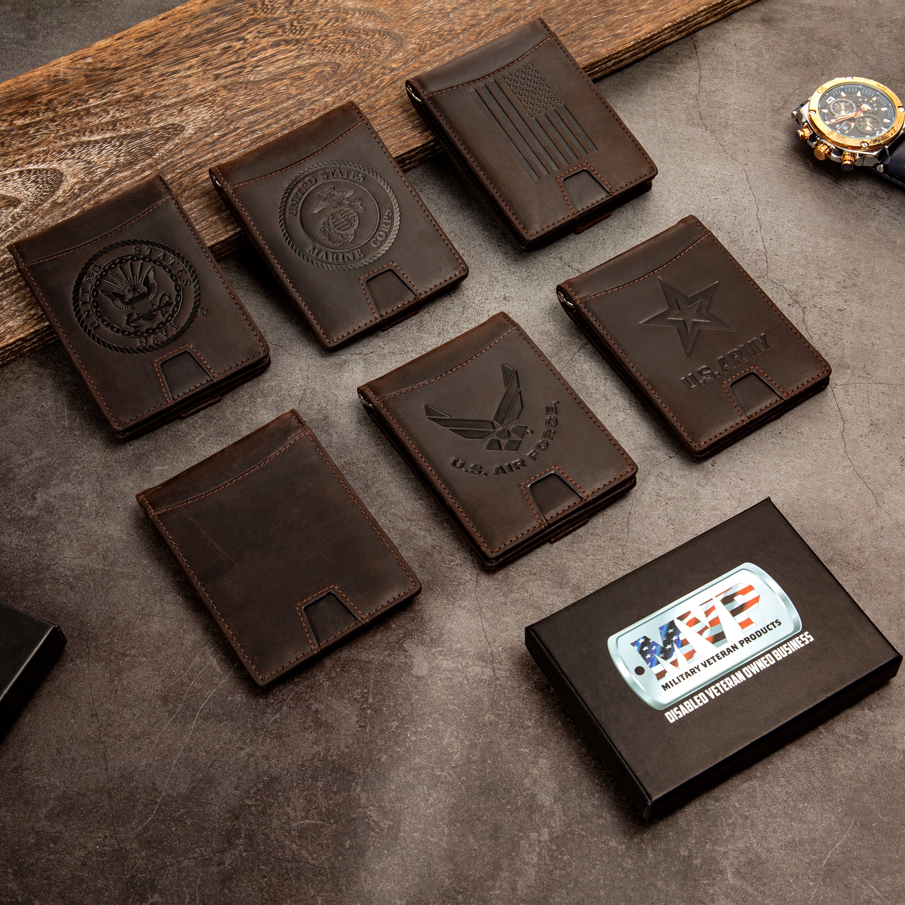 Navy Genuine Leather RFID Blocking Bi-Fold Wallet