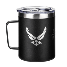 Load image into Gallery viewer, 12 Oz Air Force Black Double Wall Vacuum Insulated Stainless Steel US Air Force Coffee Tumbler Travel Mug-Leakproof Lid
