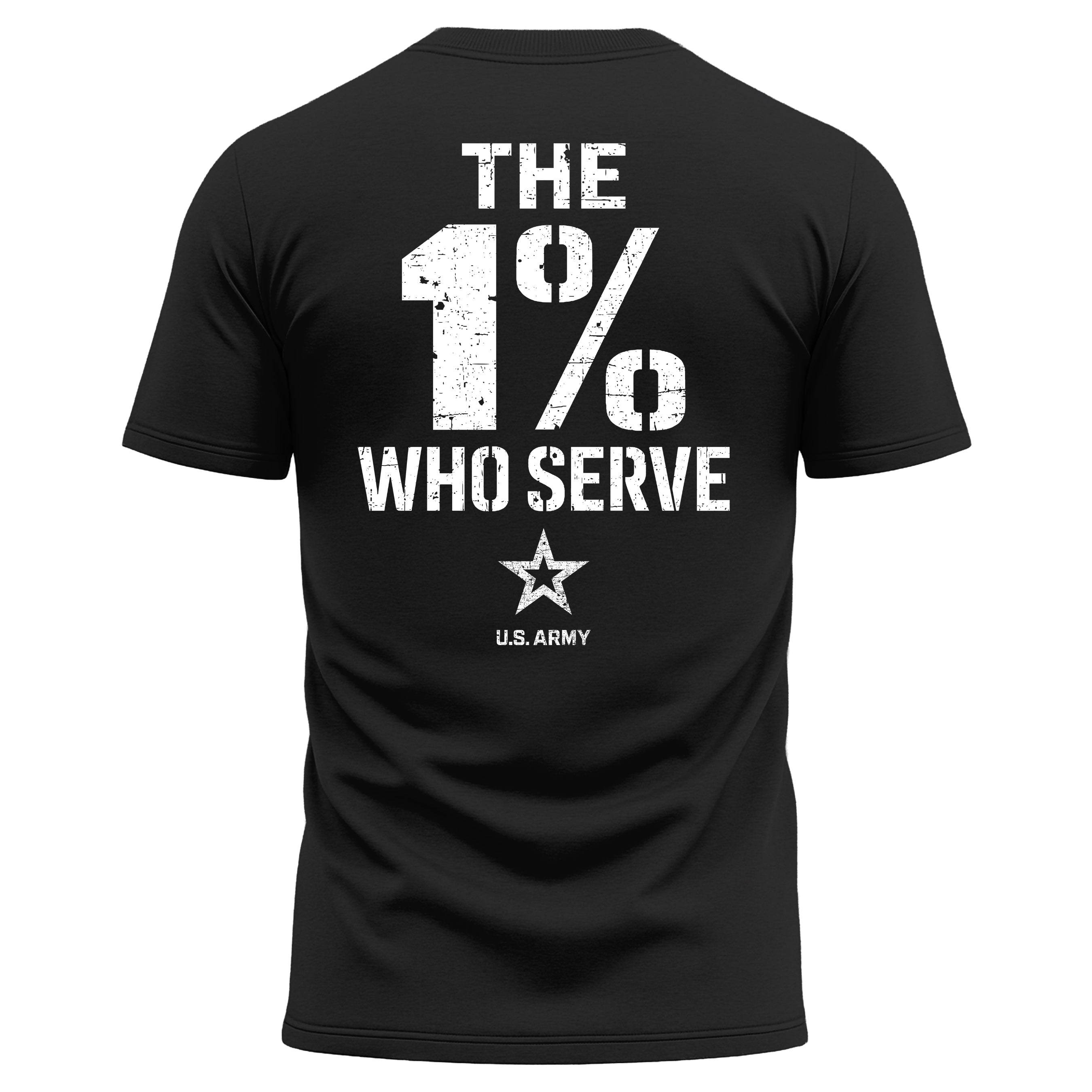 The 1% Who Serve ARMY Black Performance T-shirt. U.S. Army patriotic T-shirt for Memorial Day and 4th of July with 1% who serve design.