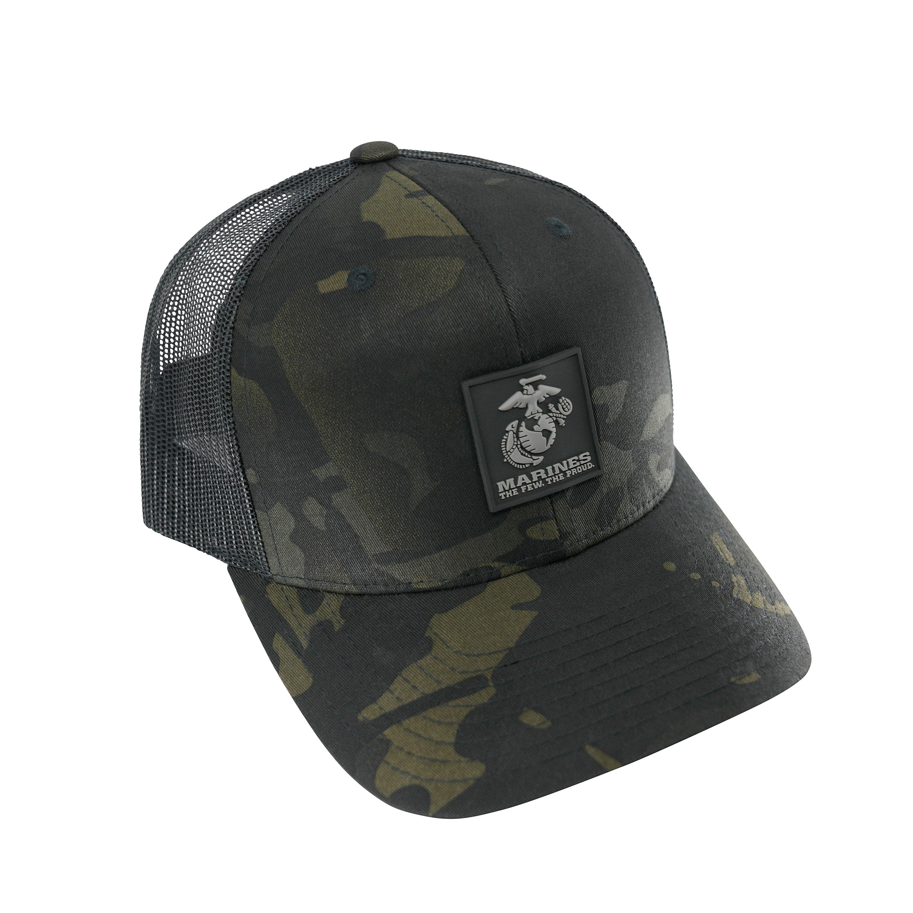 Marines Black Multicam Trucker Hat <br> Rubber EGA Patch Snapback