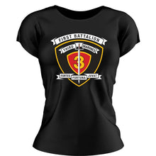 Load image into Gallery viewer, 1st Bn 3d Marines Women&#39;s Unit Logo T-Shirt, 1st Bn 3d Marines logo gear Marine Corp gift ideas for women

