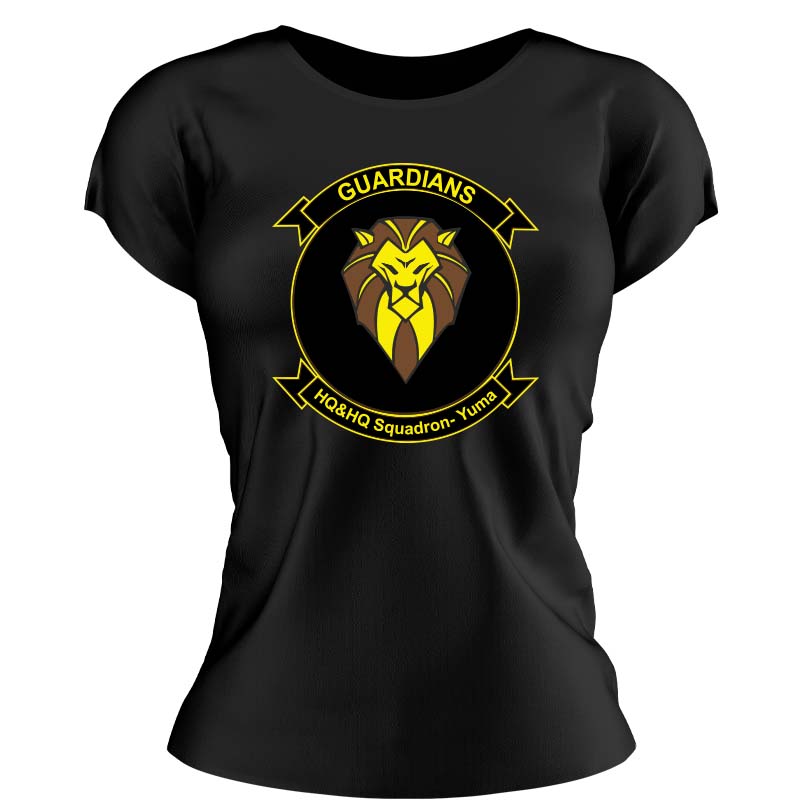 Headquarters & Headquarters Support Squadron Yuma USMC Unit ladie's T-Shirt,  HQ&HQS Yuma USMC Unit logo, USMC gift ideas for women, Marine Corp gifts for women HQ & HQS Yuma 