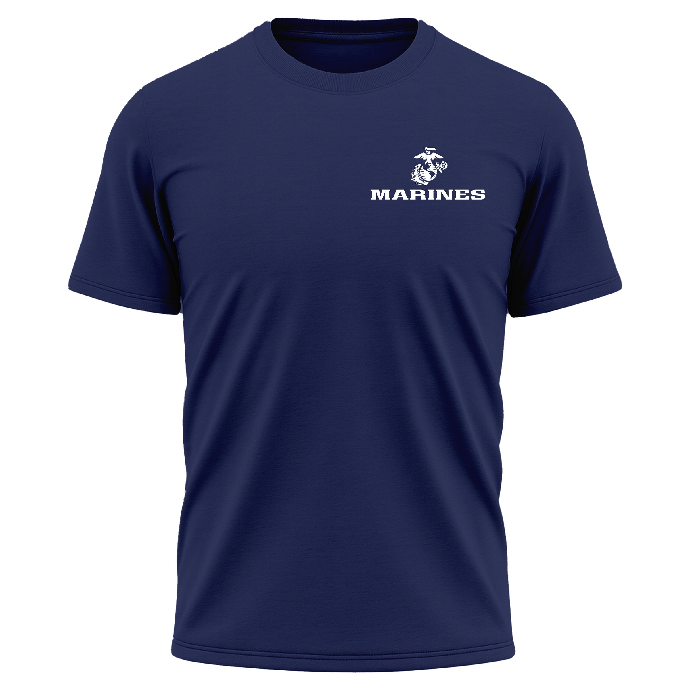 USMC Eagle Globe and Anchor Marines chest seal performance T-shirt. Marines navy blue Performance Tee. USMC Activewear