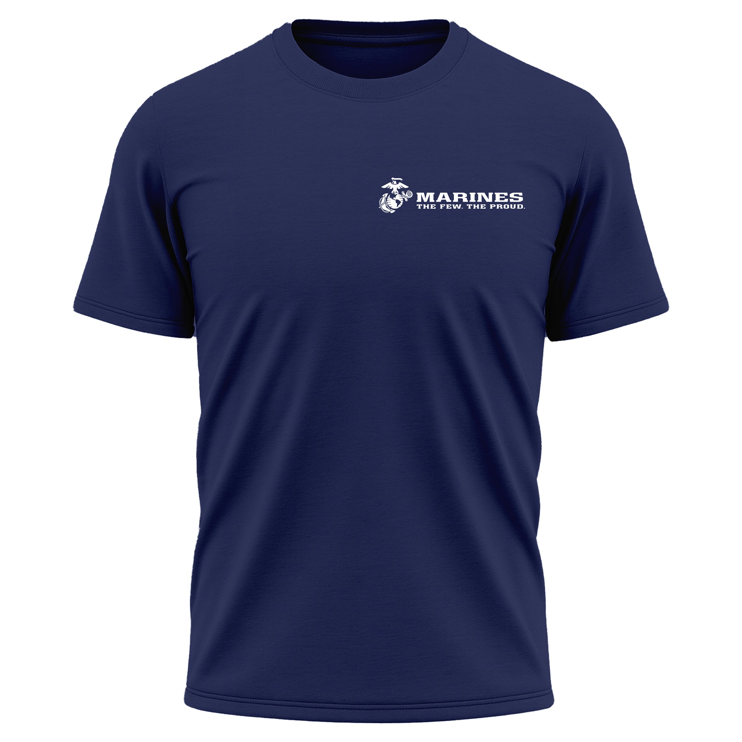 USMC The Few The Proud performance T-shirt with Eagle Globe and Anchor chest. Marines navy blue Performance Tee. USMC Activewear