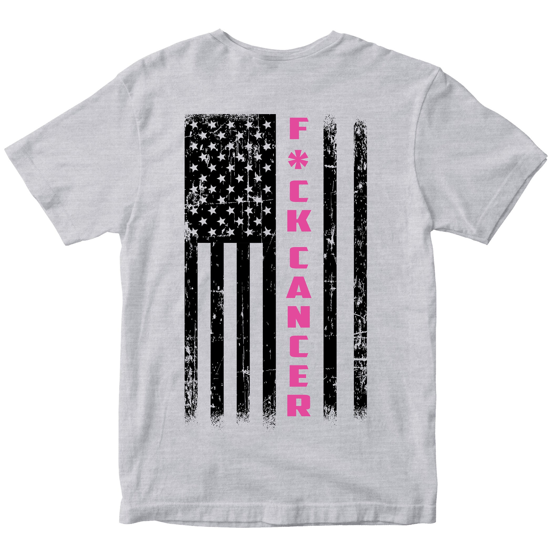 Gray F Cancer Awareness T-Shirt. Patriotic Pink Cancer Flag Tee