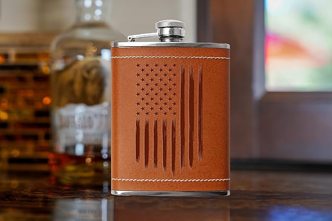 American Flag - 8oz Leather Flask