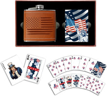 Load image into Gallery viewer, US Flag - Leather Flask &amp; Playing Card Gift Set
