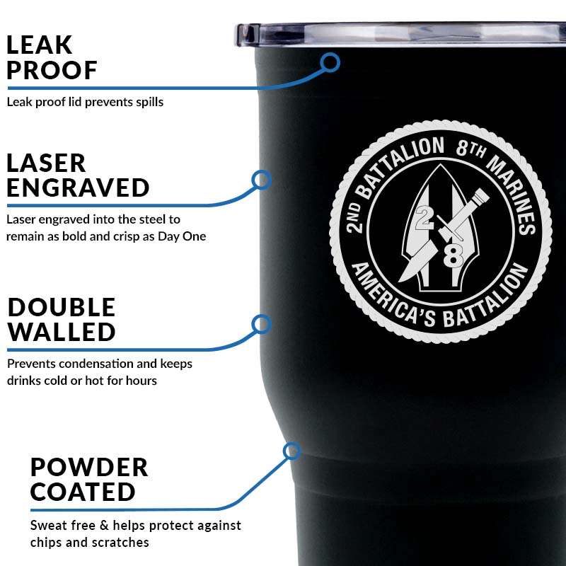 Second Battalion Eighth Marines Unit Logo tumbler, 2/8 USMC Unit Tumbler, 2nd Bn 8th Marines USMC, Marine Corp gift ideas, USMC Gifts for women 30oz