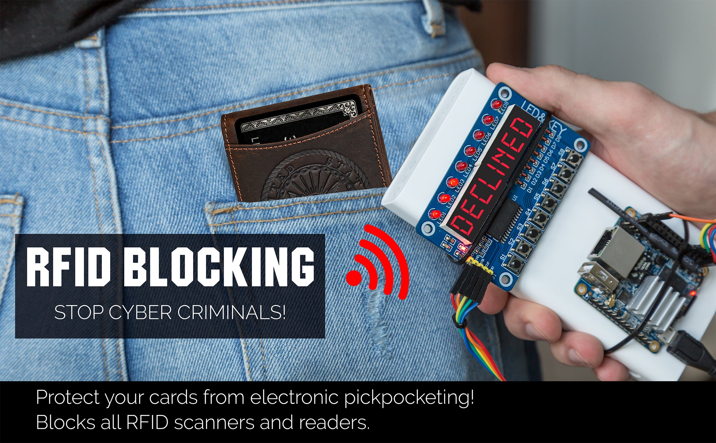 Navy Genuine Leather RFID Blocking Bi-Fold Wallet