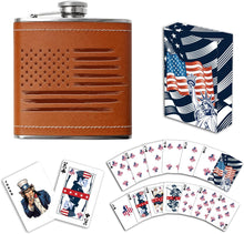 Load image into Gallery viewer, US Flag - Leather Flask &amp; Playing Card Gift Set
