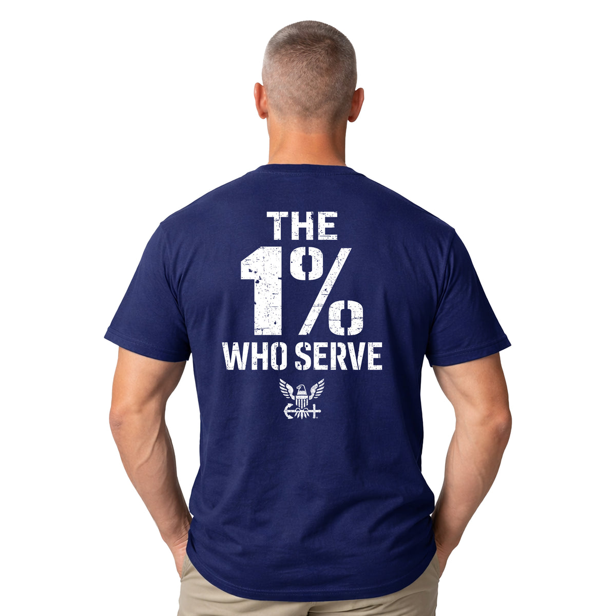 The 1% Who Serve Navy T-shirt. U.S. Navy patriotic T-shirt for Memorial Day and 4th of July with 1% who serve design.