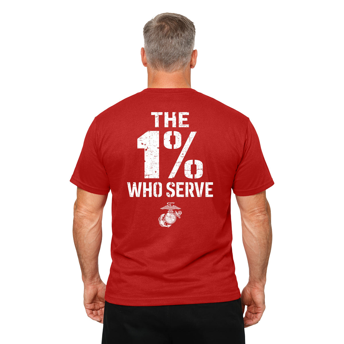 The 1% Who Serve Red USMC T-shirt . USMC patriotic T-shirt for Memorial Day and 4th of July with 1% who serve design.