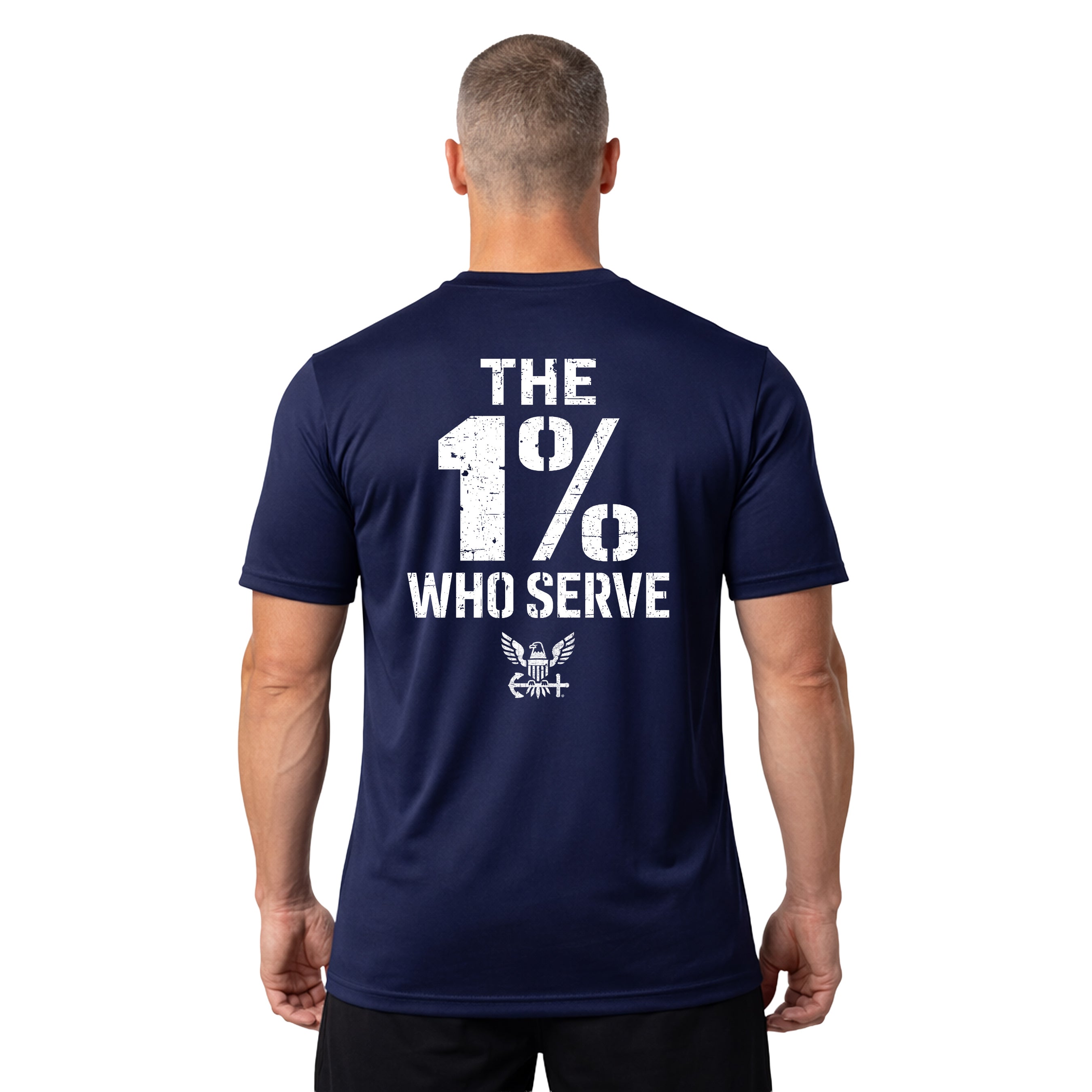 The 1% Who Serve Navy T-shirt. U.S. Navy patriotic T-shirt for Memorial Day and 4th of July with 1% who serve design.