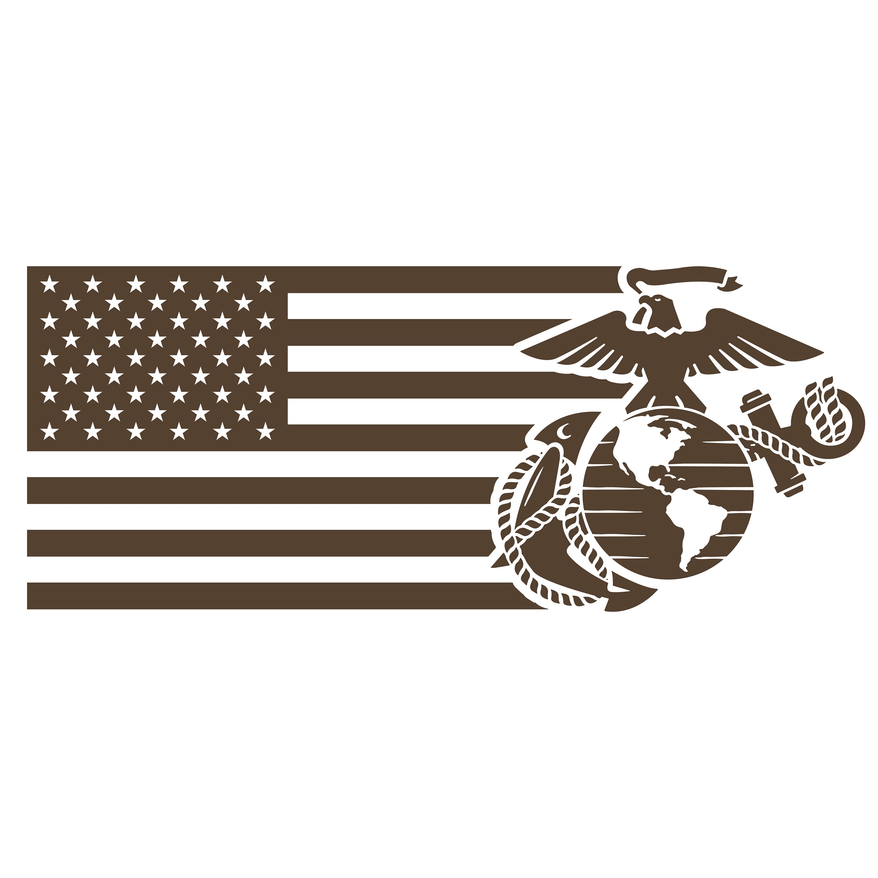 USMC Split Flag and EGA t-shirt with brown on brown American Flag and Marine Corps Eagle globe and anchor design. Marines Patriotic Tee. 