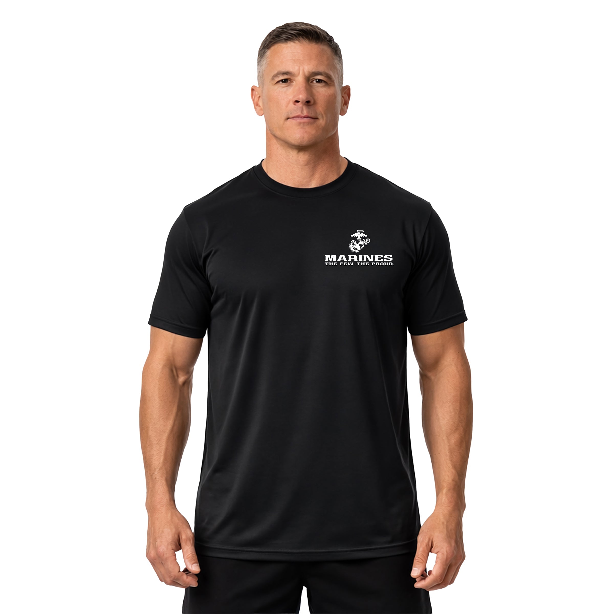 USMC The Few The Proud chest seal performance T-shirt. Marines black Performance Tee. USMC Activewear