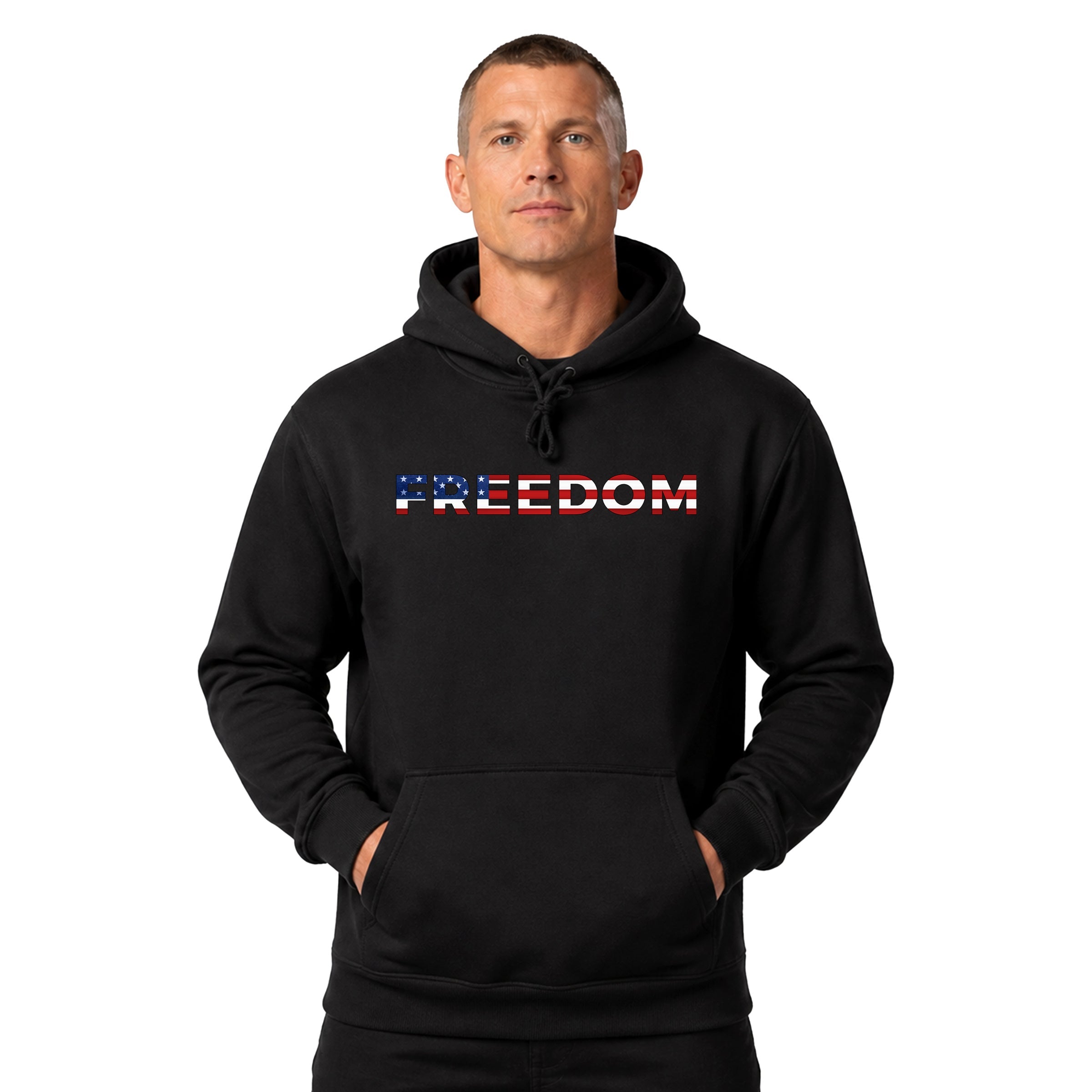 America's 250th birthday hoodie. USA 250 years anniversary hoodie with freedom eagle design and American flag back print.  Black Patriotic Hoodie