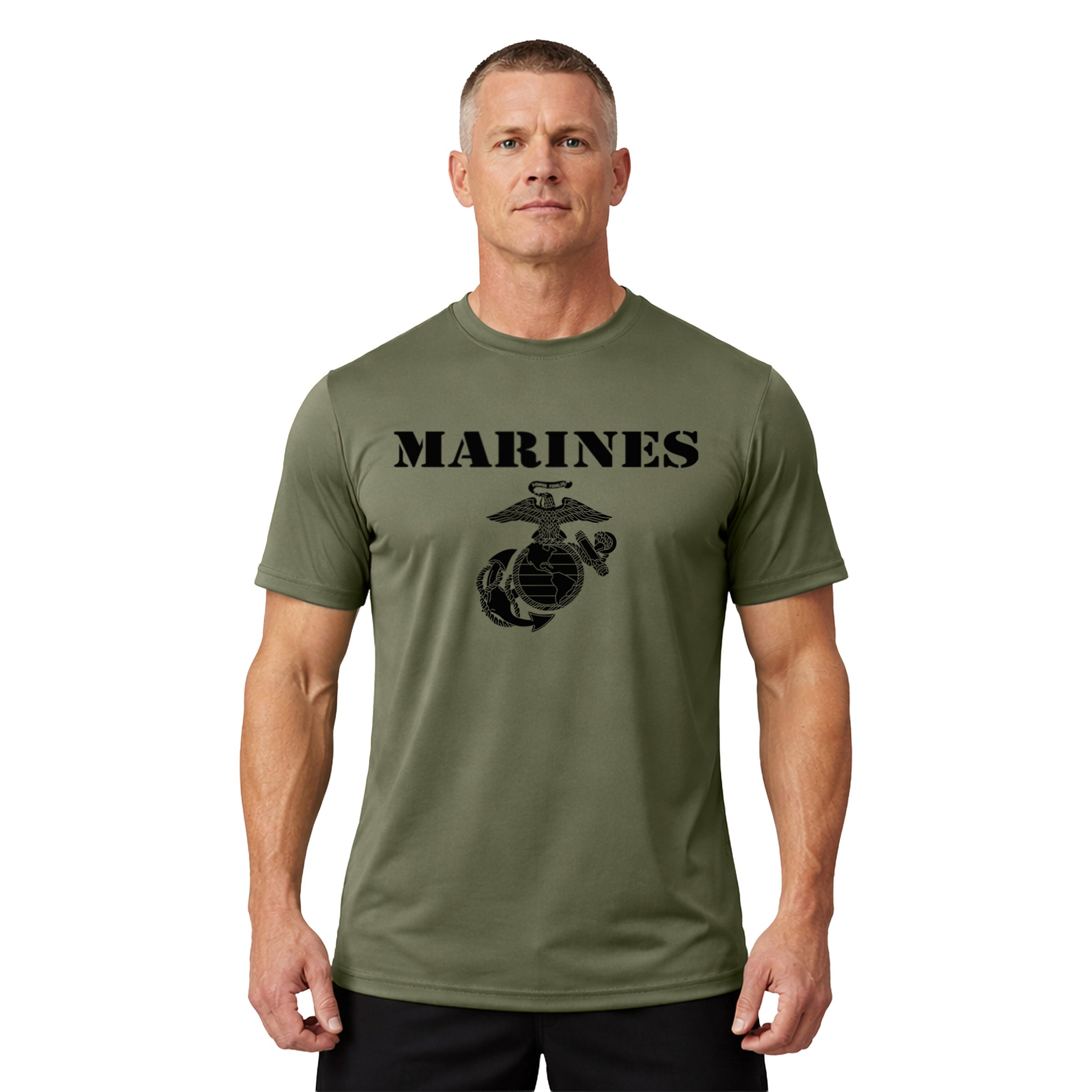 Vintage Marines EGA performance T-shirt with classic USMC Eagle Globe and Anchor. USMC workout tee. Marine Corps activewear