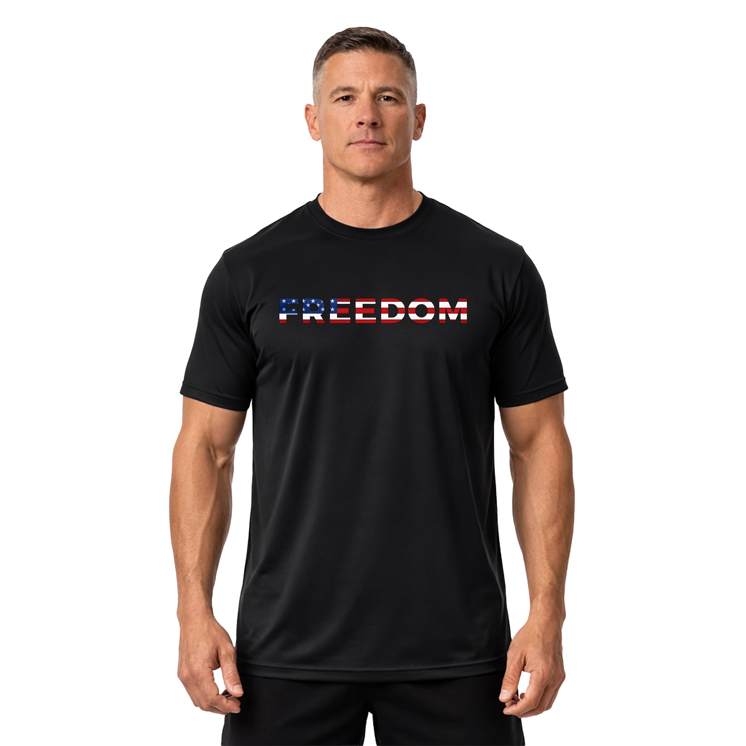 America 250th birthday performance T-shirt with freedom design. America's 250th anniversary tee. USA 250 Years patriotic Black T-shirt.