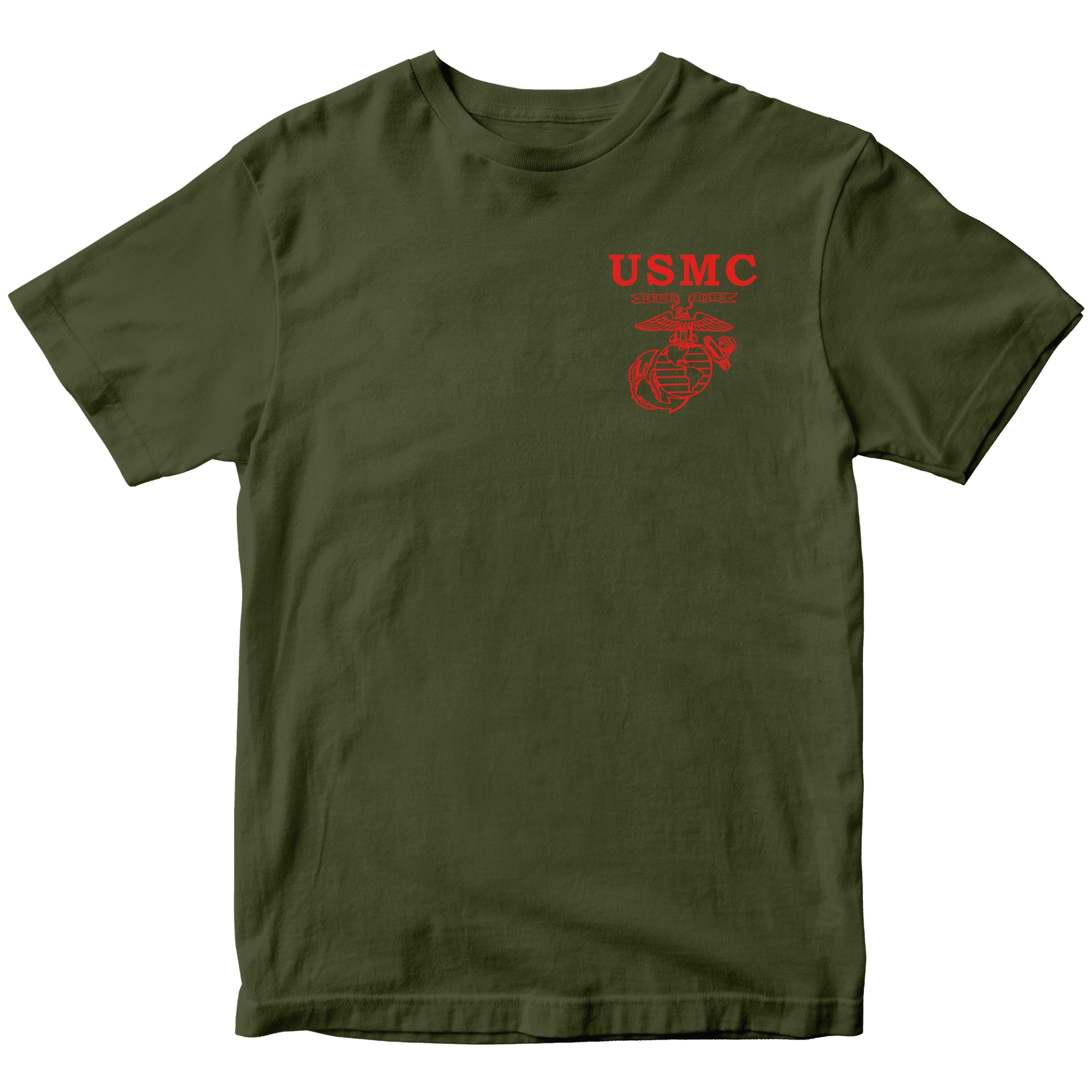 Green Marines Fight Club T-shirt with left-chest USMC Eagle Globe and Anchor 