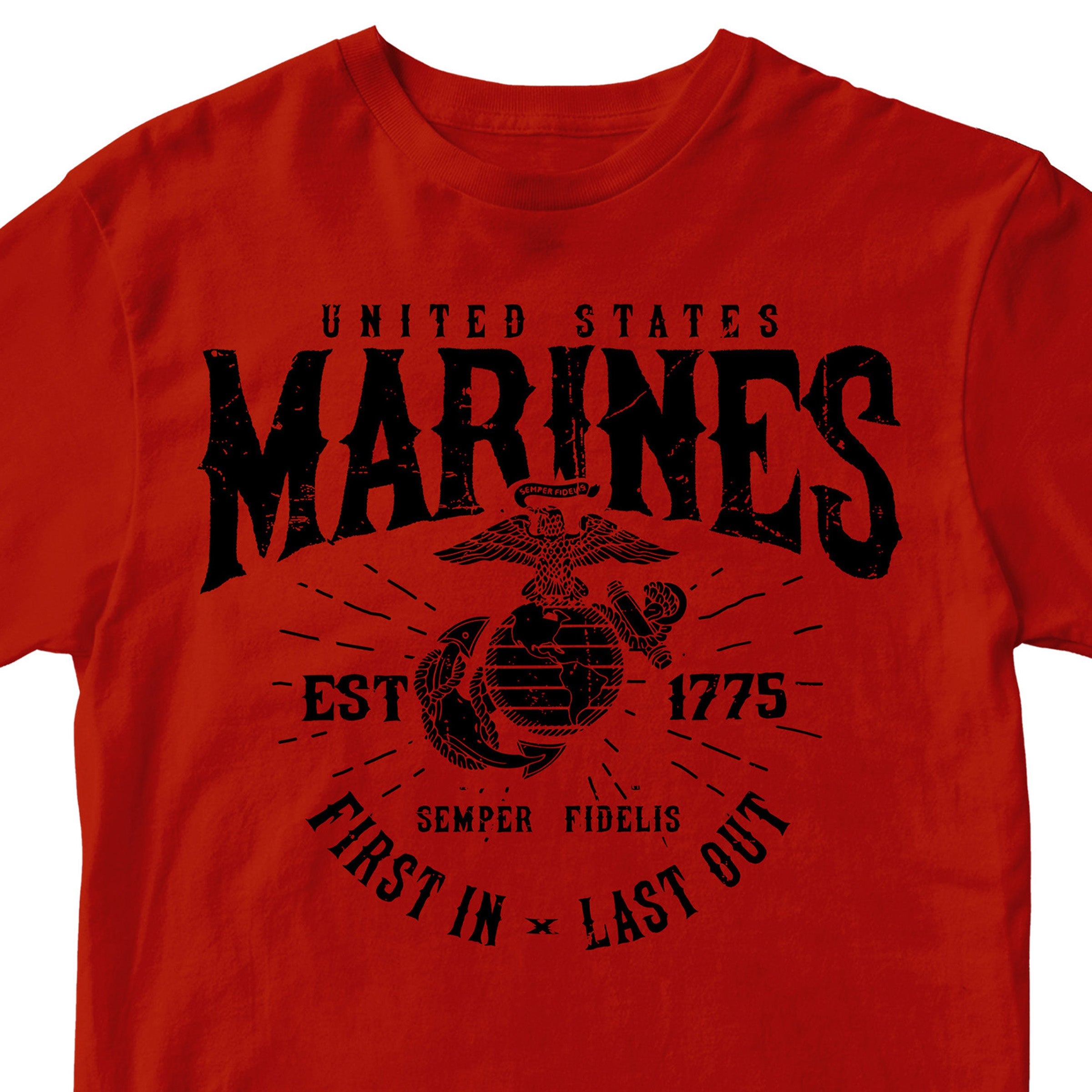Marines First In Last Out Navy Red Tee