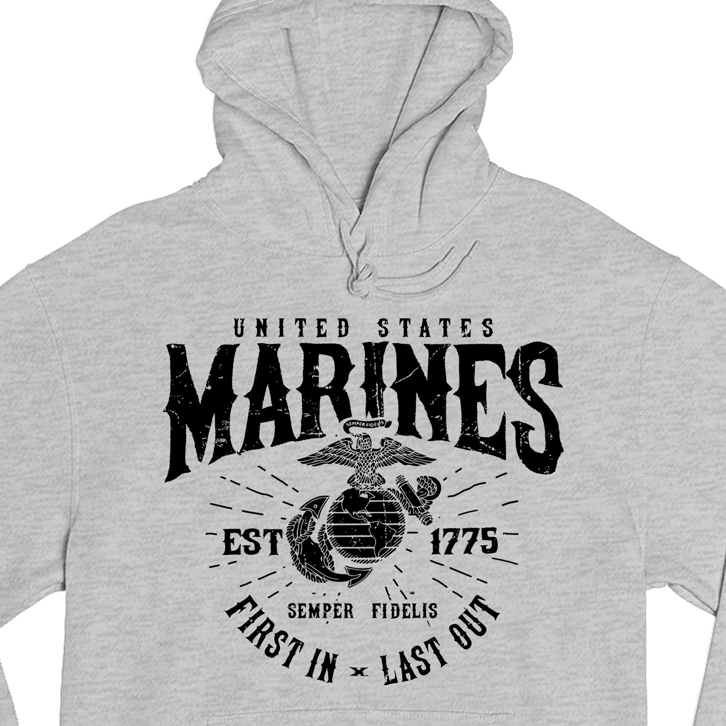 Marines First In Last Out Gray Hoodie