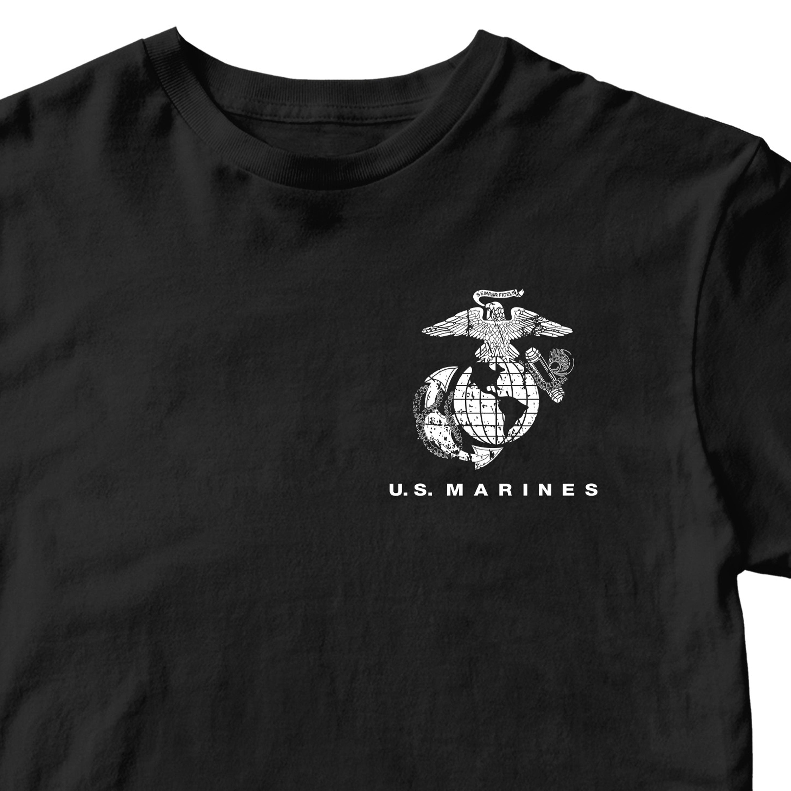 Black USMC t-shirt with Eagle Globe Anchor chest emblem