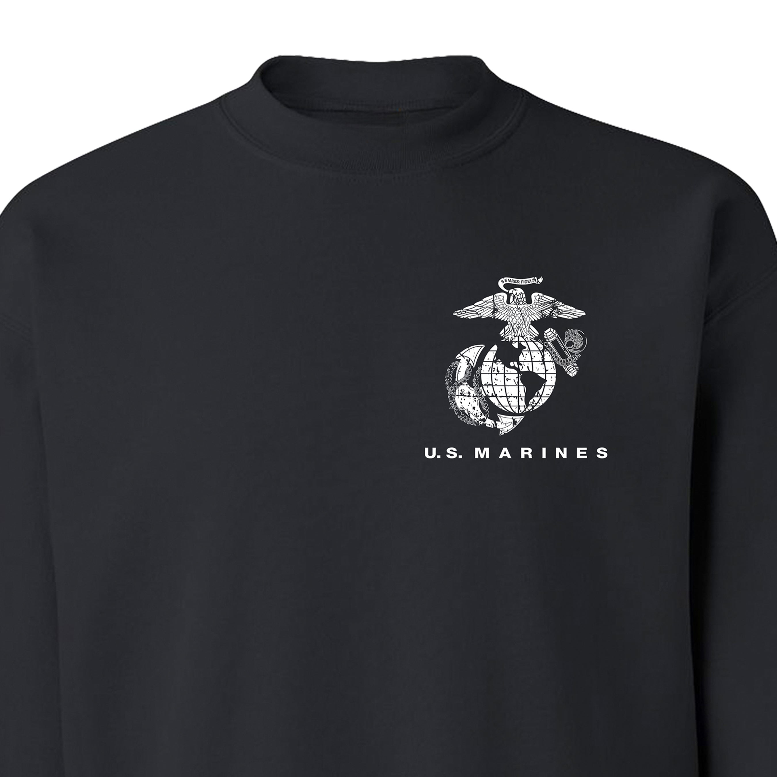 Black USMC sweatshirt with Eagle Globe Anchor chest emblem