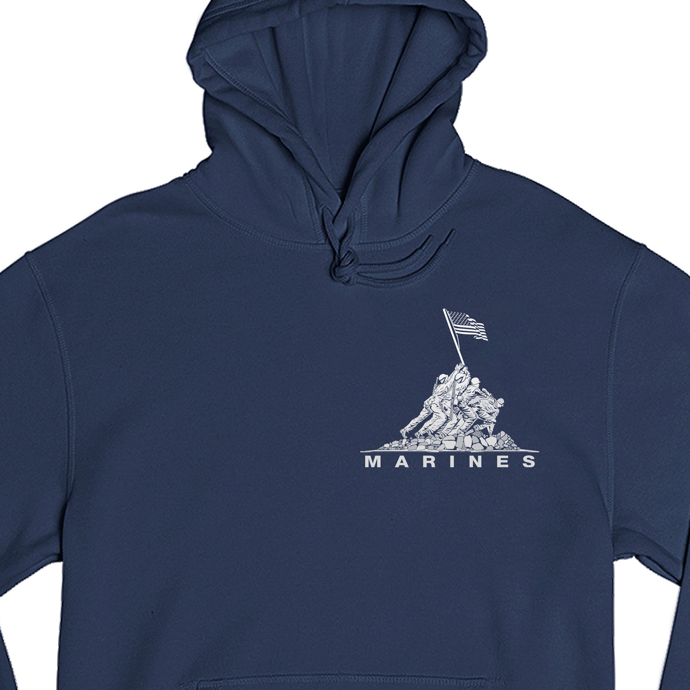 Navy USMC hoodie with Iwo Jima flag raising chest graphic