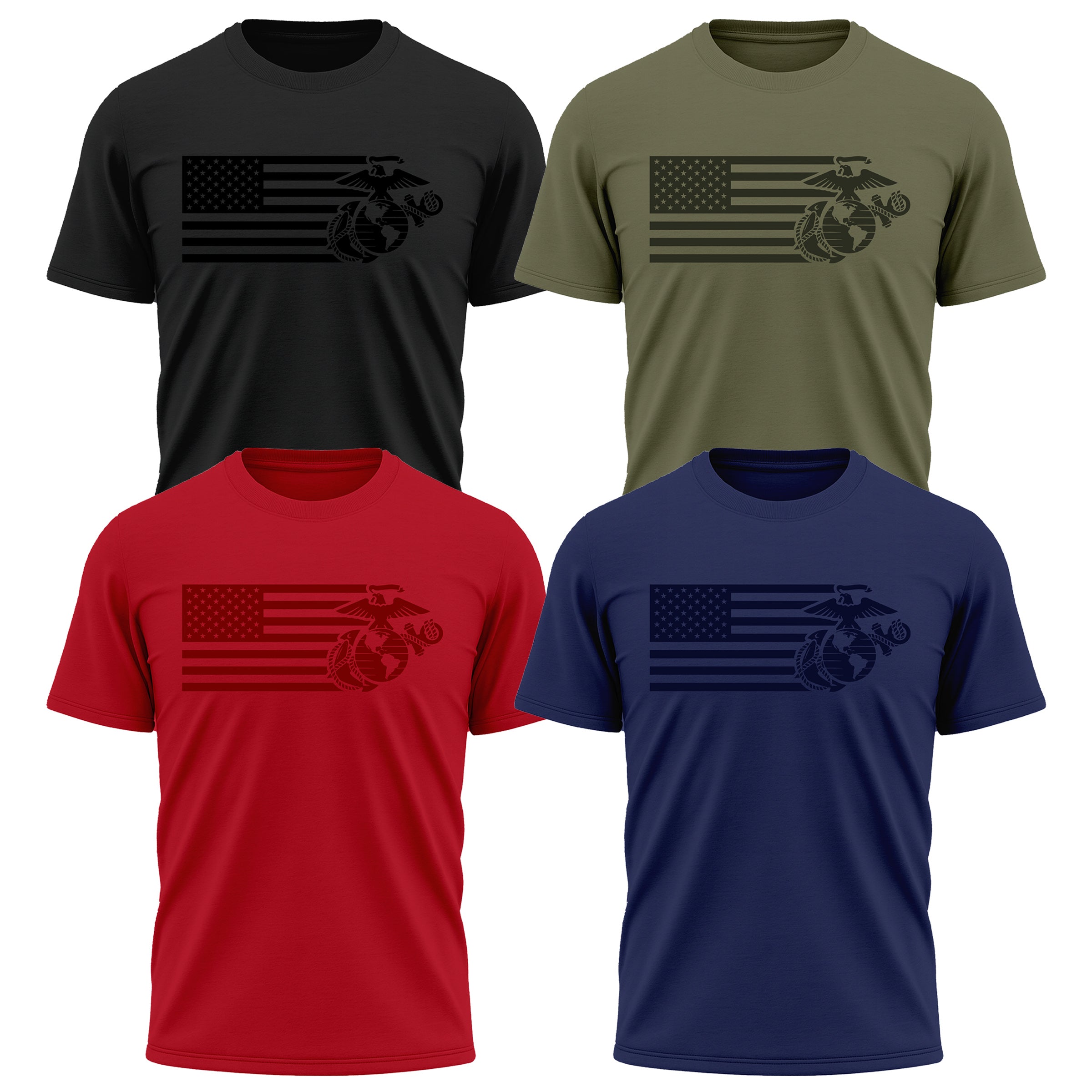 USMC Split Flag & EGA Performance T-Shirt - Navy