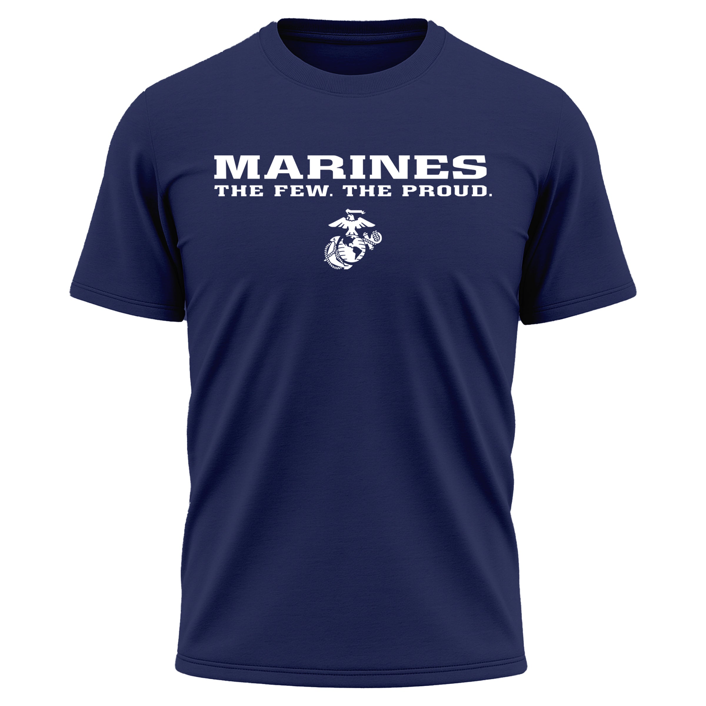 Navy Blue Marines The Few The Proud performance T-shirt with Eagle Globe and Anchor. USMC motivational Tee. Marines workout t-shirt.