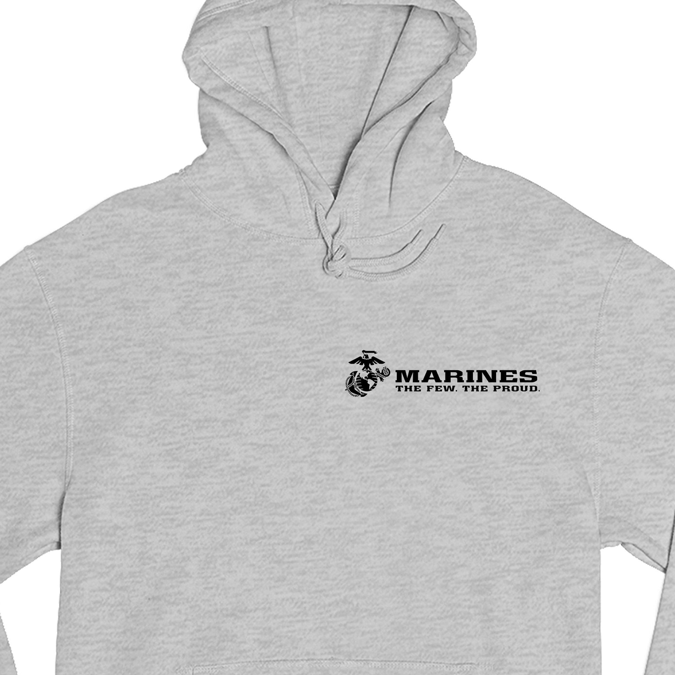 Gray USMC Hoodie with Eagle Globe Anchor and The Few The Proud slogan
